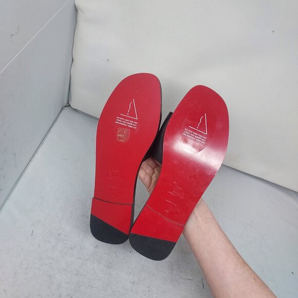 Christian Louboutin Black Flat CL Logo Mule Slide Sandal - Picture 2 of 10